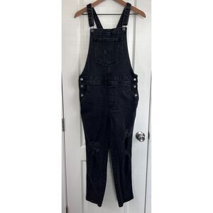 Old Navy Women's Black Distressed Overalls Stretch Cotton Size 8